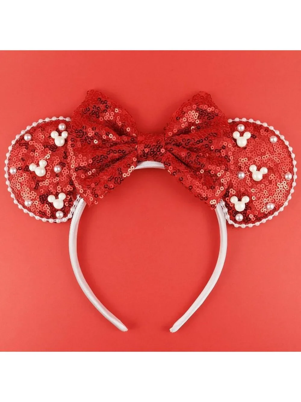 Women Red Polyester Velvet Mickey Mouse Halloween Costume Headband